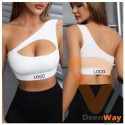Hollow Out Front Crop Tops Fitness Yoga Running One Shoulder Sports Bra for Women