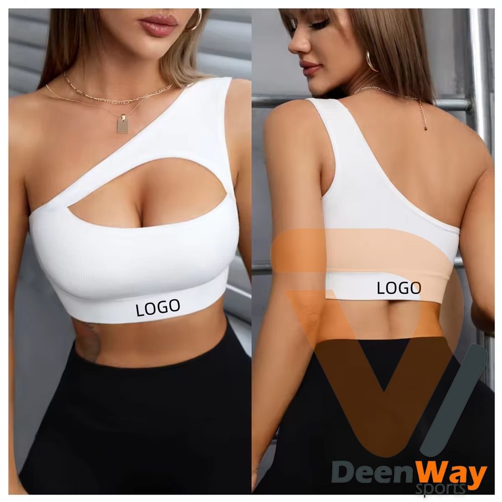 Hollow Out Front Crop Tops Fitness Yoga Running One Shoulder Sports Bra for Women