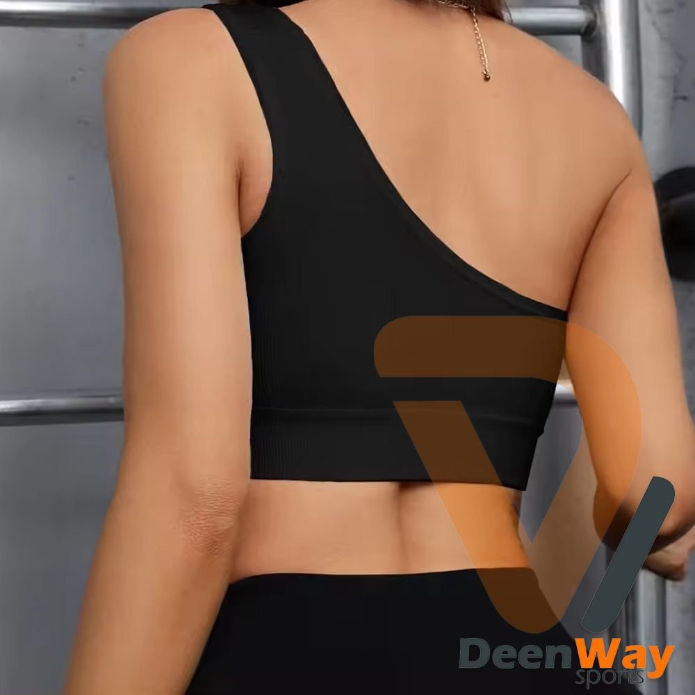 Hollow Out Front Crop Tops Fitness Yoga Running One Shoulder Sports Bra for Women