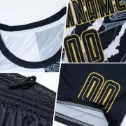 Custom Soccer Jersey Graffiti Pattern Black-Old Gold Sublimation