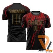 Black Soccer Jersey – Red & Gold Sublimation Design | DeenWay Sports